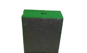 A 50 Grit Diamond Hand Pad with a green cover.