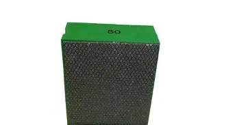 A 50 Grit Diamond Hand Pad with a green cover.