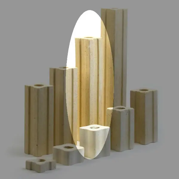 A group of wooden blocks with a mirror in the middle.