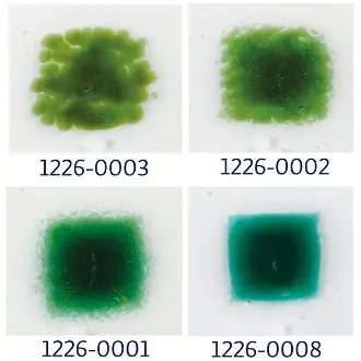 A series of images showing different types of 1226 Lily Pad Green Transparent dyes.