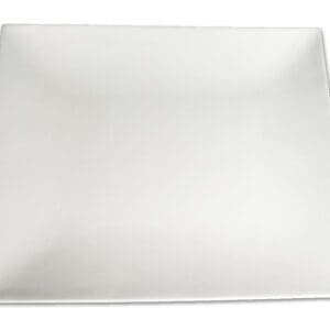 Square white plate on a white background.