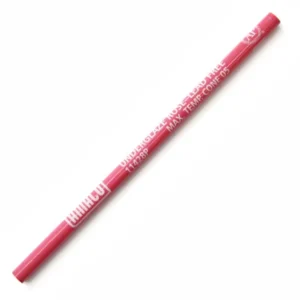 Red pencil with white text markings.