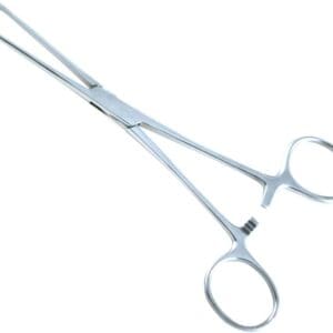 Surgical forceps with scissor-like handles.
