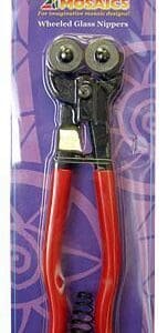 Red-handled wheeled glass nippers in packaging.